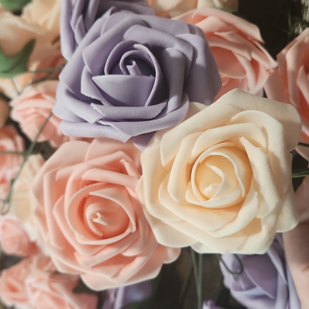 53pcs faux Roses, mixed colors, soft foam, bendy stems, crafts, bouquets, bridal